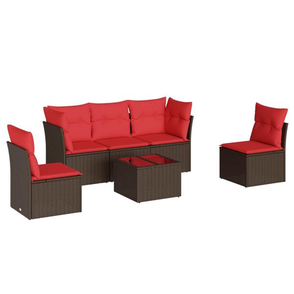 Grote foto vidaxl 6 delige loungeset met kussens poly rattan bruin tuin en terras tuinmeubelen