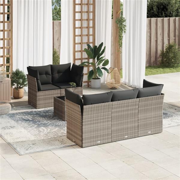 Grote foto vidaxl 6 delige loungeset met kussens poly rattan lichtgrijs tuin en terras tuinmeubelen