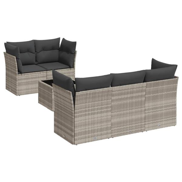 Grote foto vidaxl 6 delige loungeset met kussens poly rattan lichtgrijs tuin en terras tuinmeubelen
