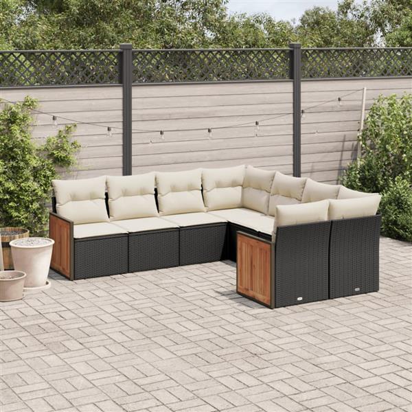 Grote foto vidaxl 8 delige loungeset met kussens poly rattan zwart tuin en terras tuinmeubelen