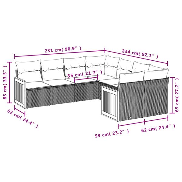 Grote foto vidaxl 8 delige loungeset met kussens poly rattan zwart tuin en terras tuinmeubelen