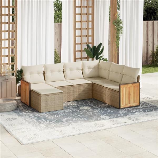 Grote foto vidaxl 7 delige loungeset met kussens poly rattan beige tuin en terras tuinmeubelen