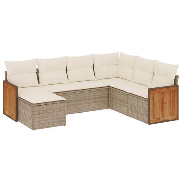 Grote foto vidaxl 7 delige loungeset met kussens poly rattan beige tuin en terras tuinmeubelen