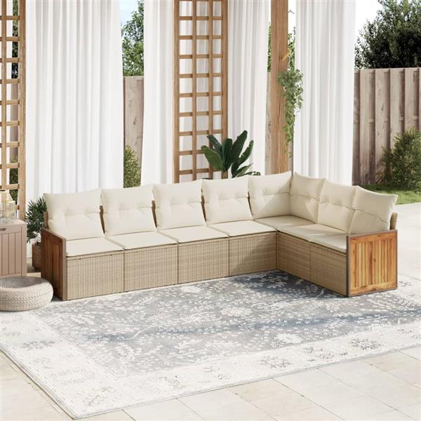 Grote foto vidaxl 7 delige loungeset met kussens poly rattan beige tuin en terras tuinmeubelen