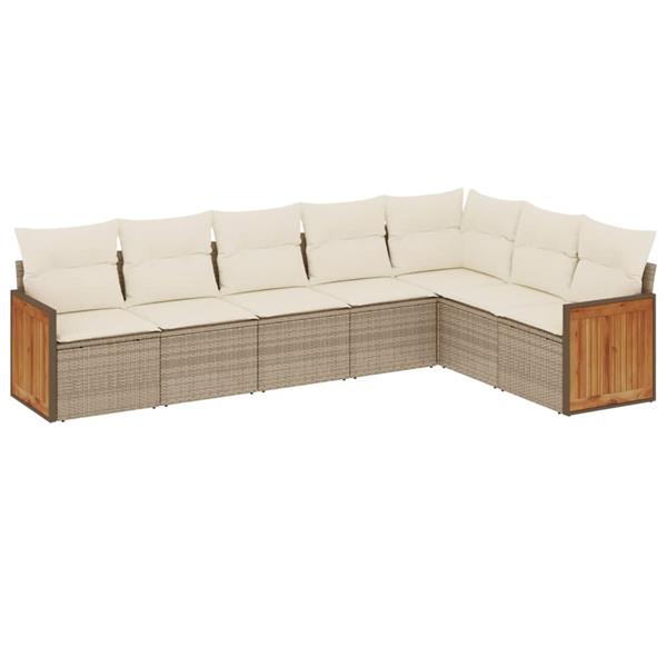 Grote foto vidaxl 7 delige loungeset met kussens poly rattan beige tuin en terras tuinmeubelen