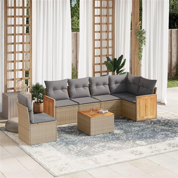 Grote foto vidaxl 7 delige loungeset met kussens poly rattan beige tuin en terras tuinmeubelen