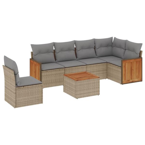 Grote foto vidaxl 7 delige loungeset met kussens poly rattan beige tuin en terras tuinmeubelen