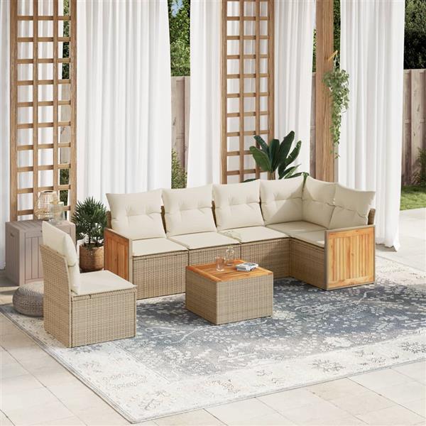 Grote foto vidaxl 7 delige loungeset met kussens poly rattan beige tuin en terras tuinmeubelen
