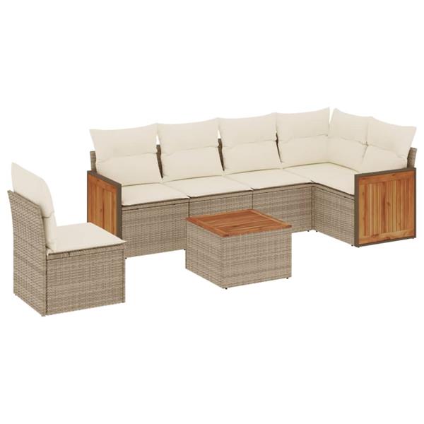Grote foto vidaxl 7 delige loungeset met kussens poly rattan beige tuin en terras tuinmeubelen