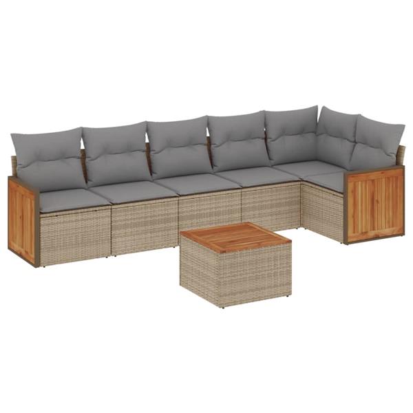 Grote foto vidaxl 7 delige loungeset met kussens poly rattan beige tuin en terras tuinmeubelen