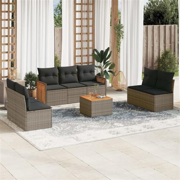 Grote foto vidaxl 8 delige loungeset met kussens poly rattan grijs tuin en terras tuinmeubelen