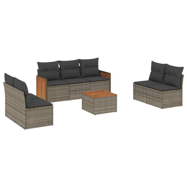 Grote foto vidaxl 8 delige loungeset met kussens poly rattan grijs tuin en terras tuinmeubelen