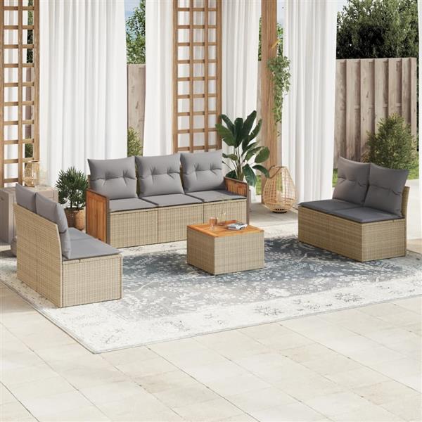 Grote foto vidaxl 8 delige loungeset met kussens poly rattan beige tuin en terras tuinmeubelen