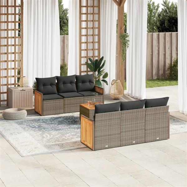 Grote foto vidaxl 7 delige loungeset met kussens poly rattan grijs tuin en terras tuinmeubelen