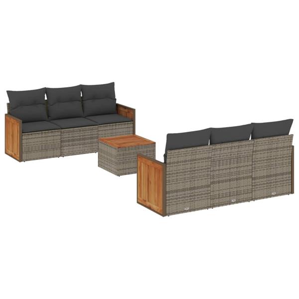 Grote foto vidaxl 7 delige loungeset met kussens poly rattan grijs tuin en terras tuinmeubelen