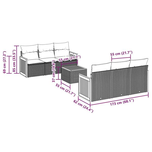 Grote foto vidaxl 7 delige loungeset met kussens poly rattan grijs tuin en terras tuinmeubelen