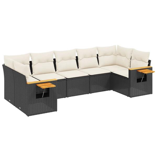 Grote foto vidaxl 7 delige loungeset met kussens poly rattan zwart tuin en terras tuinmeubelen