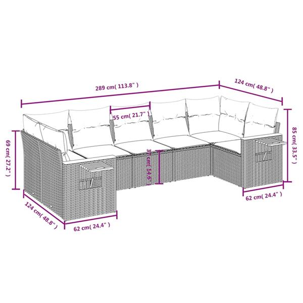 Grote foto vidaxl 7 delige loungeset met kussens poly rattan zwart tuin en terras tuinmeubelen