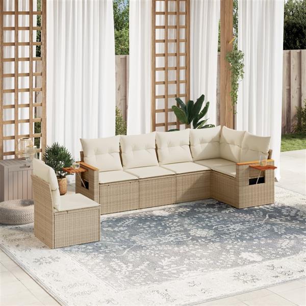 Grote foto vidaxl 6 delige loungeset met kussens poly rattan beige tuin en terras tuinmeubelen