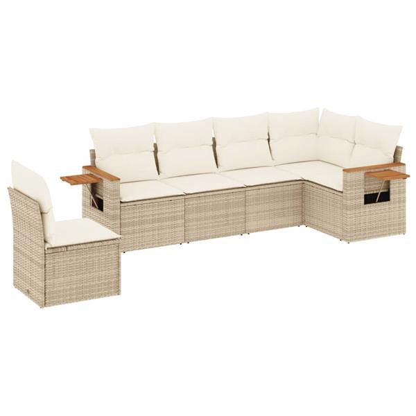 Grote foto vidaxl 6 delige loungeset met kussens poly rattan beige tuin en terras tuinmeubelen
