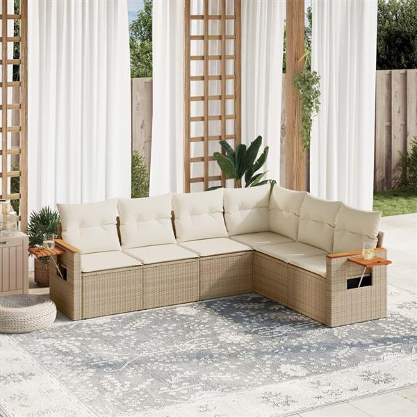 Grote foto vidaxl 6 delige loungeset met kussens poly rattan beige tuin en terras tuinmeubelen