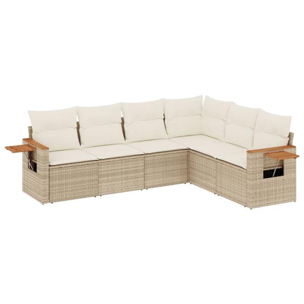 Grote foto vidaxl 6 delige loungeset met kussens poly rattan beige tuin en terras tuinmeubelen