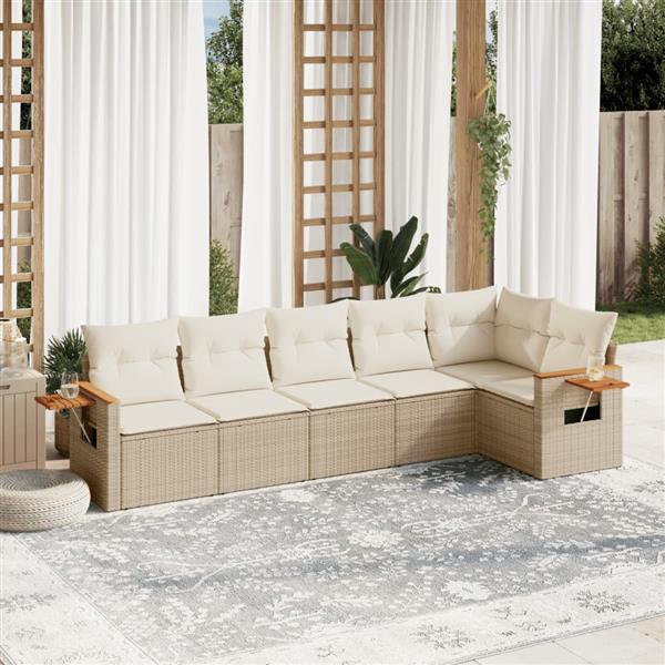 Grote foto vidaxl 6 delige loungeset met kussens poly rattan beige tuin en terras tuinmeubelen