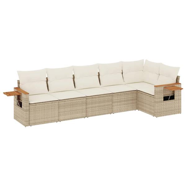 Grote foto vidaxl 6 delige loungeset met kussens poly rattan beige tuin en terras tuinmeubelen