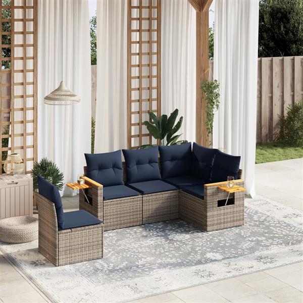 Grote foto vidaxl 5 delige loungeset met kussens poly rattan grijs tuin en terras tuinmeubelen