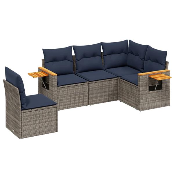 Grote foto vidaxl 5 delige loungeset met kussens poly rattan grijs tuin en terras tuinmeubelen