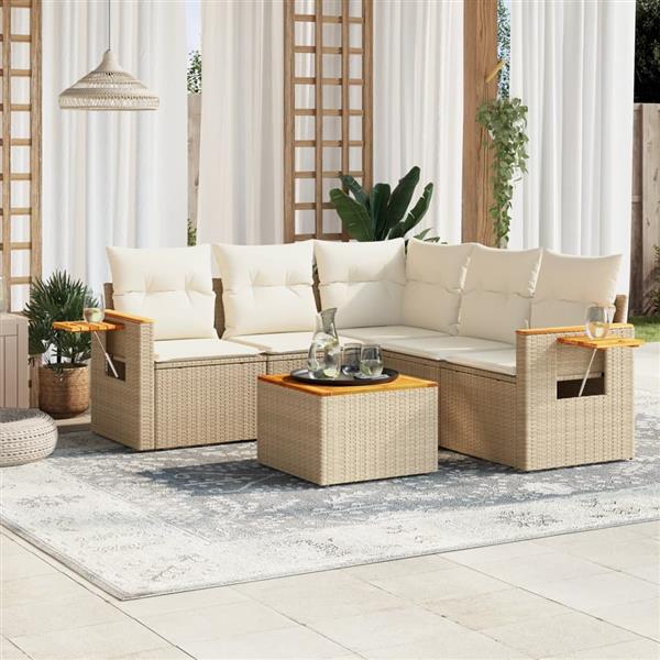Grote foto vidaxl 6 delige loungeset met kussens poly rattan beige tuin en terras tuinmeubelen
