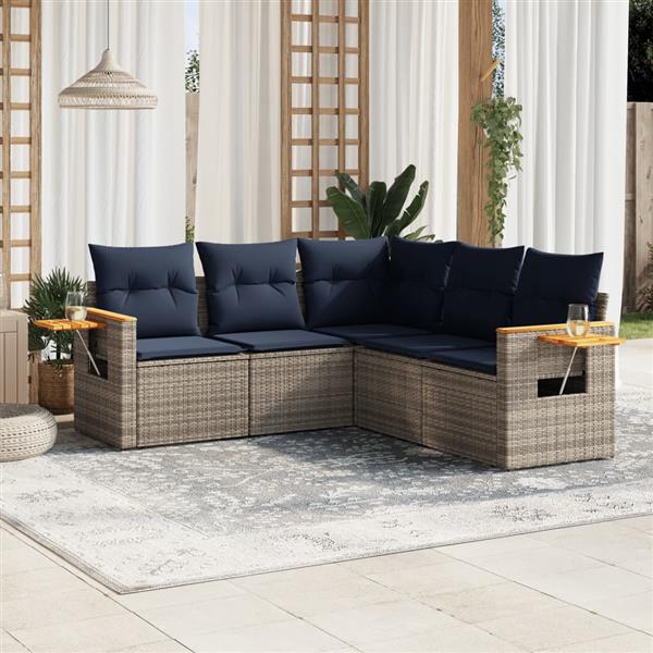 Grote foto vidaxl 5 delige loungeset met kussens poly rattan grijs tuin en terras tuinmeubelen