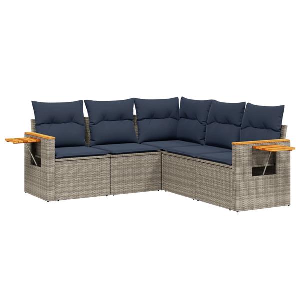 Grote foto vidaxl 5 delige loungeset met kussens poly rattan grijs tuin en terras tuinmeubelen