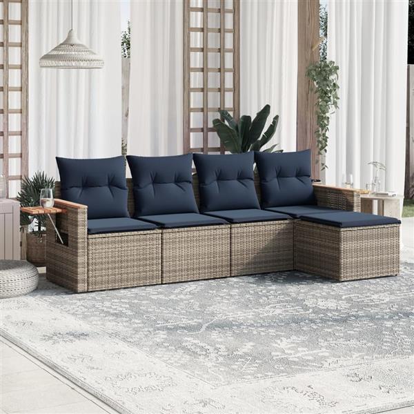 Grote foto vidaxl 5 delige loungeset met kussens poly rattan grijs tuin en terras tuinmeubelen