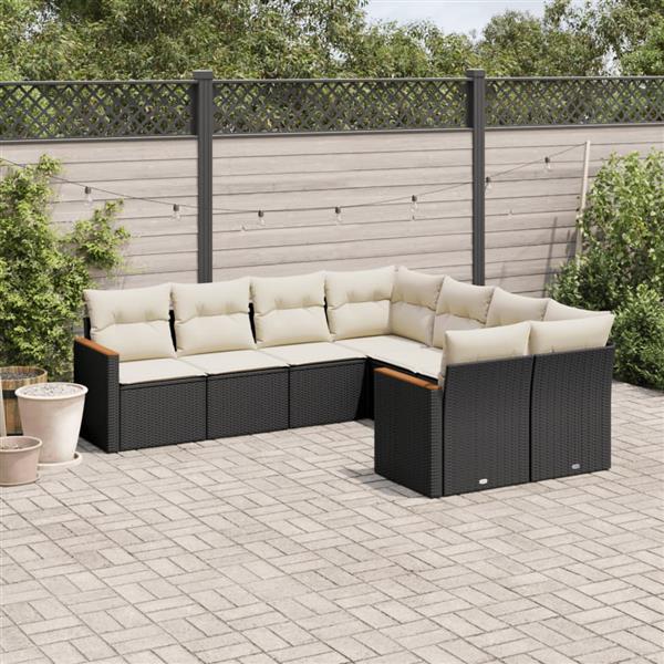 Grote foto vidaxl 8 delige loungeset met kussens poly rattan zwart tuin en terras tuinmeubelen
