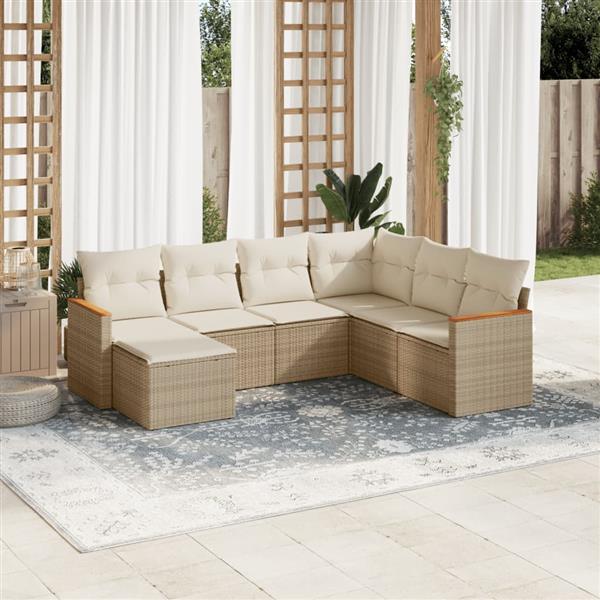 Grote foto vidaxl 7 delige loungeset met kussens poly rattan beige tuin en terras tuinmeubelen