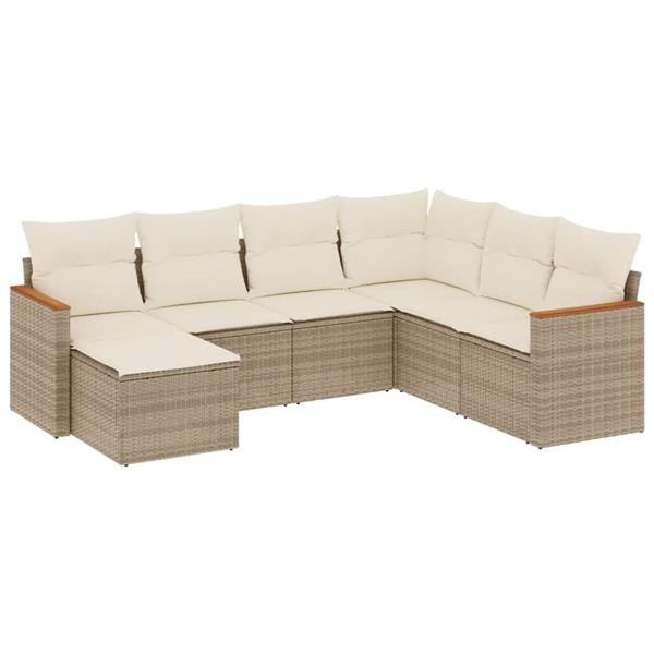Grote foto vidaxl 7 delige loungeset met kussens poly rattan beige tuin en terras tuinmeubelen