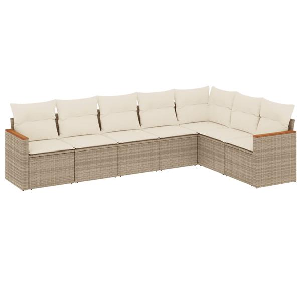 Grote foto vidaxl 7 delige loungeset met kussens poly rattan beige tuin en terras tuinmeubelen