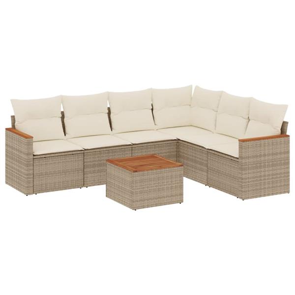Grote foto vidaxl 7 delige loungeset met kussens poly rattan beige tuin en terras tuinmeubelen