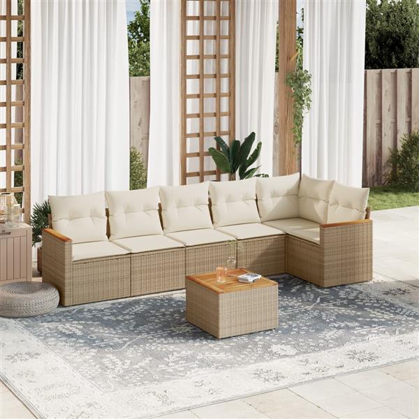 Grote foto vidaxl 7 delige loungeset met kussens poly rattan beige tuin en terras tuinmeubelen