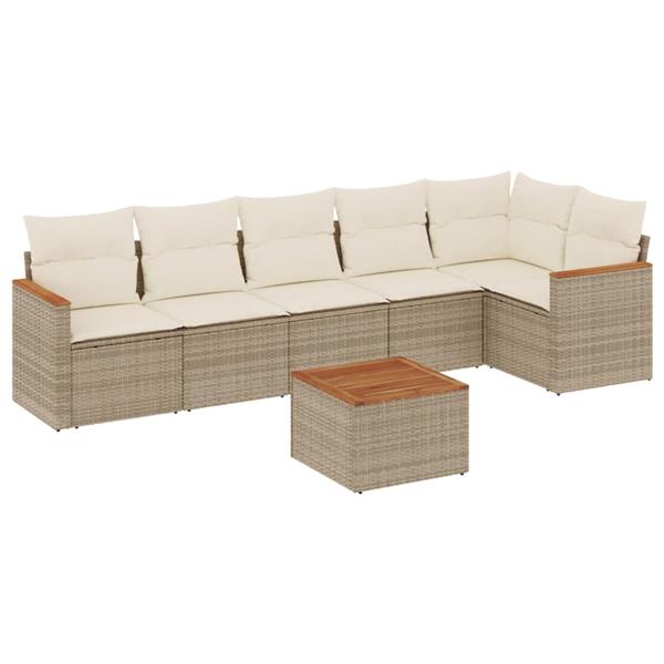 Grote foto vidaxl 7 delige loungeset met kussens poly rattan beige tuin en terras tuinmeubelen