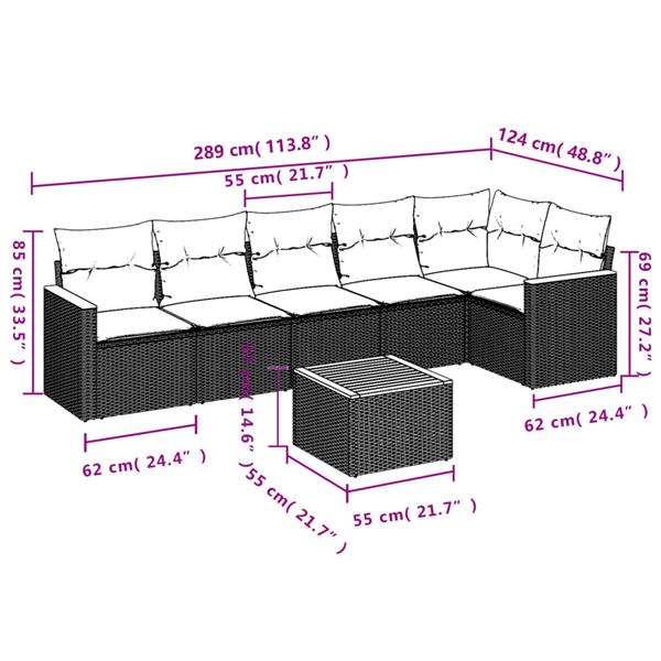 Grote foto vidaxl 7 delige loungeset met kussens poly rattan beige tuin en terras tuinmeubelen