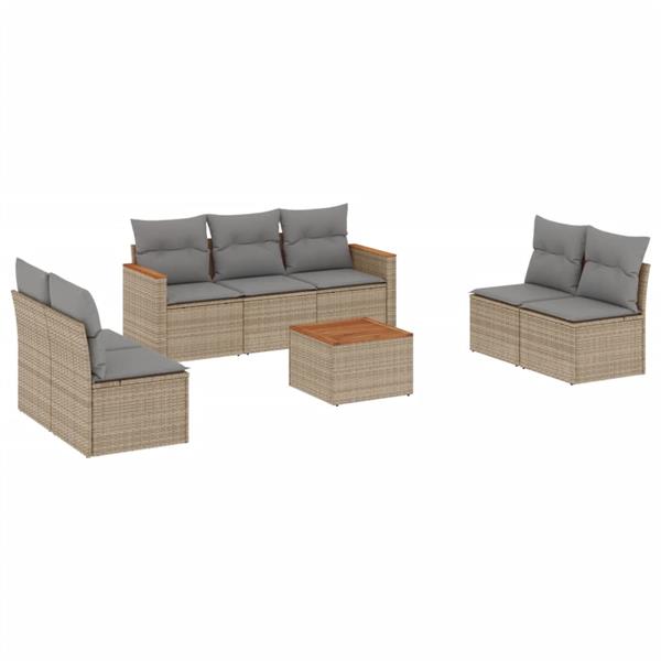 Grote foto vidaxl 8 delige loungeset met kussens poly rattan gemengd beige tuin en terras tuinmeubelen