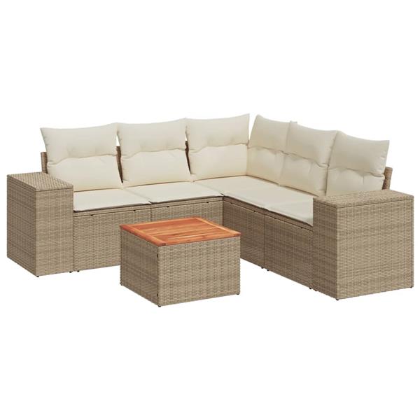 Grote foto vidaxl 6 delige loungeset met kussens poly rattan beige tuin en terras tuinmeubelen