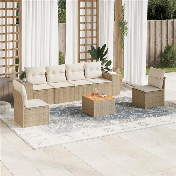 Grote foto vidaxl 7 delige loungeset met kussens poly rattan beige tuin en terras tuinmeubelen
