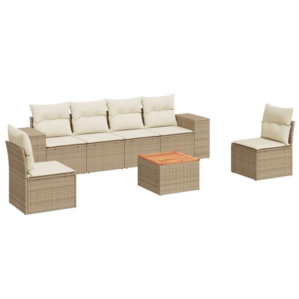 Grote foto vidaxl 7 delige loungeset met kussens poly rattan beige tuin en terras tuinmeubelen