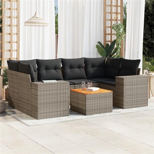 Grote foto vidaxl 7 delige loungeset met kussens poly rattan grijs tuin en terras tuinmeubelen