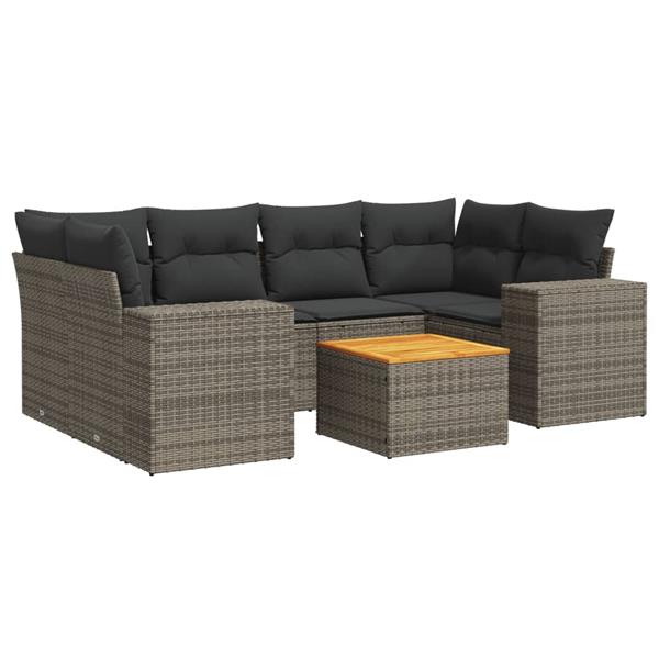 Grote foto vidaxl 7 delige loungeset met kussens poly rattan grijs tuin en terras tuinmeubelen