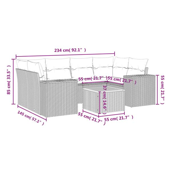 Grote foto vidaxl 7 delige loungeset met kussens poly rattan grijs tuin en terras tuinmeubelen