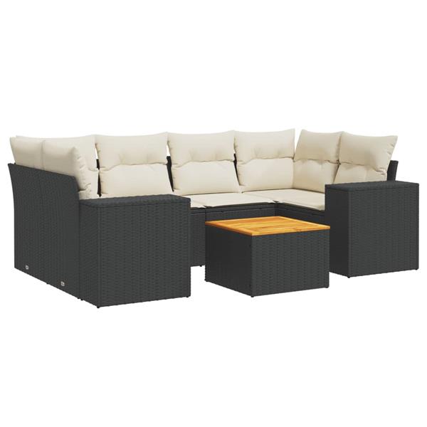 Grote foto vidaxl 7 delige loungeset met kussens poly rattan zwart tuin en terras tuinmeubelen